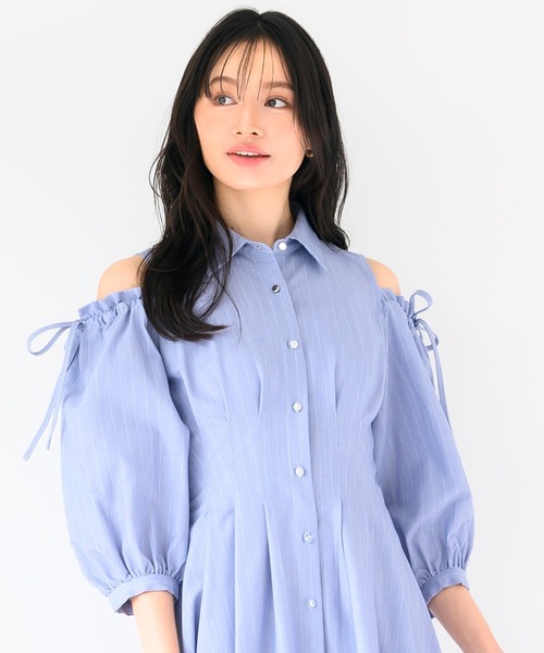 MISCH MASCH（ミッシュマッシュ）の「肩開きシャツワンピース（ワンピース・レディース・ブルー/ライトブルー/グリーン・S/M）」の5枚目の写真