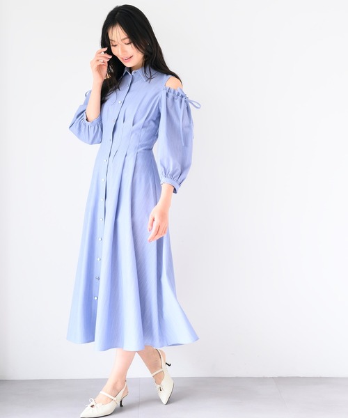MISCH MASCH（ミッシュマッシュ）の「肩開きシャツワンピース（ワンピース・レディース・ブルー/ライトブルー/グリーン・S/M）」の7枚目の写真
