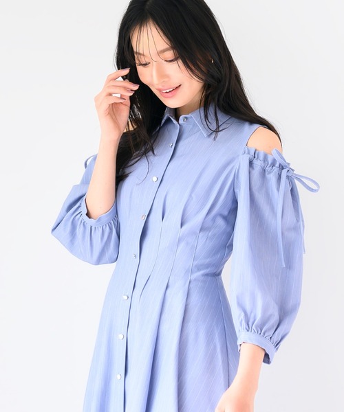 MISCH MASCH（ミッシュマッシュ）の「肩開きシャツワンピース（ワンピース・レディース・ブルー/ライトブルー/グリーン・S/M）」の8枚目の写真