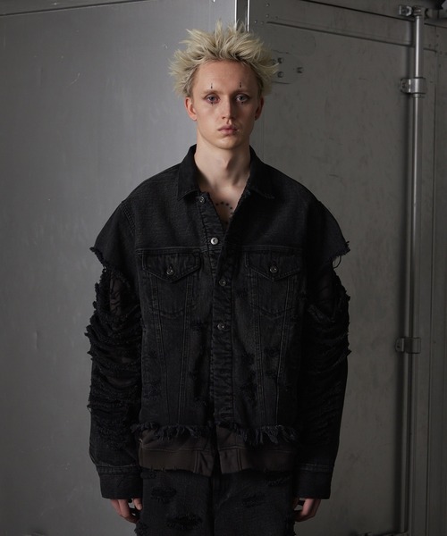 【未使用品】 GRANCY】Sweat Docking Design Damage Denim Jacket ジャケット・アウター