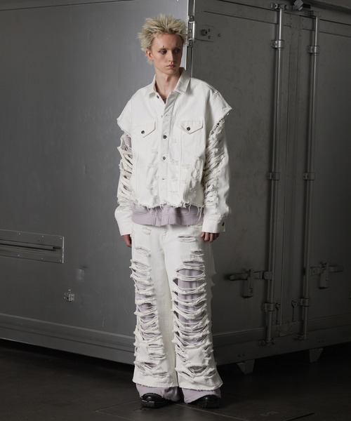う*ん様 スウェットドッキングデザインダメージデニムジャケット　GRANCY GRANCY】Sweat Docking Design Damage Denim Jacket