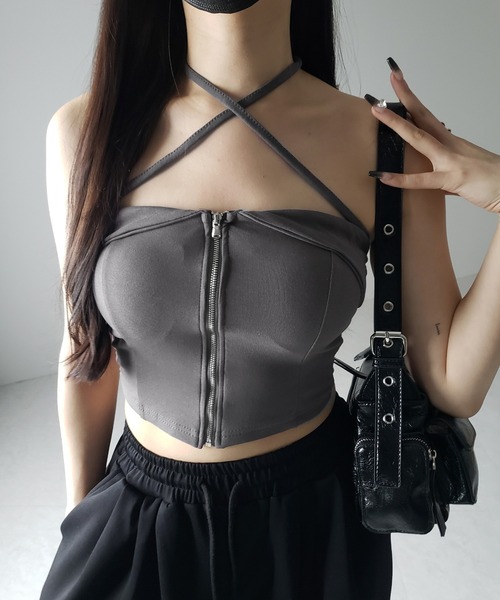 セール】【 カップ付 】ジップアップクロスストラップリボンベア