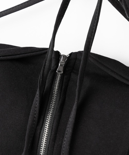 me+em select(ミームセレクト)の「【 カップ付 】ジップアップクロスストラップリボンベアトップス / zip up cross strap ribbon bare tops(キャミソール・レディース・グレー/ホワイト/ブラック・FREE)」の14枚目の写真