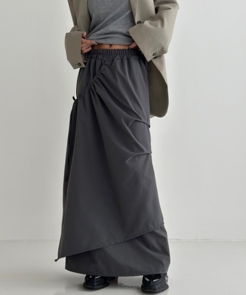 ROOPTOKYO(ループトウキョウ)の「Tucked Design Side Ribbon Gather Long Skirt / タックデザイン サイドリボンギャザー ロングスカート(スカート・レディース・グレー/ブラック/チャコールグレー/ベージュ・FREE)」の18枚目の写真