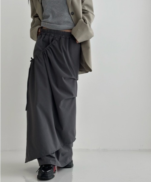 ROOPTOKYO(ループトウキョウ)の「Tucked Design Side Ribbon Gather Long Skirt / タックデザイン サイドリボンギャザー ロングスカート(スカート・レディース・グレー/ブラック/チャコールグレー/ベージュ・FREE)」の20枚目の写真