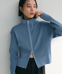 配色リブZipニットカーディガン