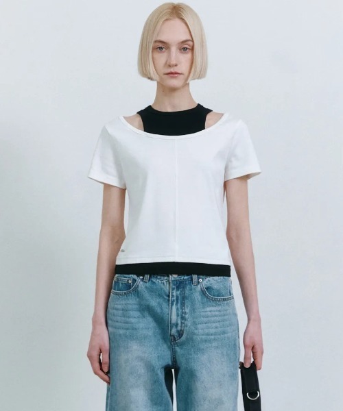 tシャツ A'GEM/9 × .kom 「FALLETT/ファレット」 LAYERED SHORT SLEEVE/レイヤードショートスリーブ レディー A'GEM/9 × .kom 『FALLETT/ファレット』 LAYERED SHORT SLEEVE