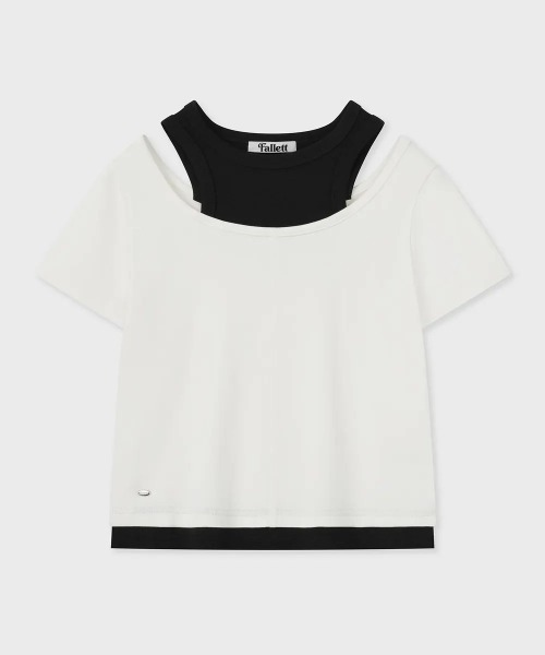 .KOM(ドットコム)の「A'GEM/9 × .kom 『FALLETT/ファレット』 LAYERED SHORT SLEEVE/レイヤードショートスリーブ(Tシャツ/カットソー・レディース・ホワイト/グレー・M)」の3枚目の写真