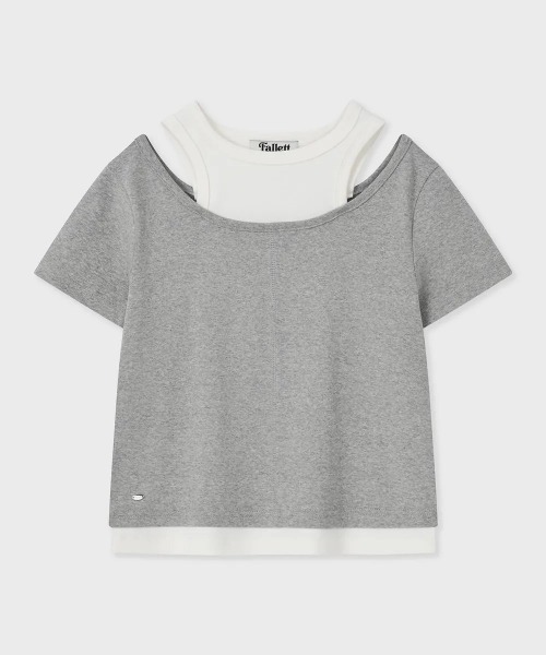 .KOM(ドットコム)の「A'GEM/9 × .kom 『FALLETT/ファレット』 LAYERED SHORT SLEEVE/レイヤードショートスリーブ(Tシャツ/カットソー・レディース・ホワイト/グレー・M)」の9枚目の写真