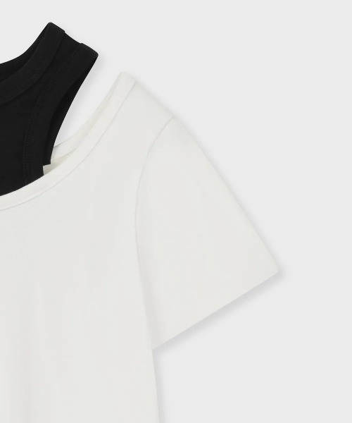 .KOM(ドットコム)の「A'GEM/9 × .kom 『FALLETT/ファレット』 LAYERED SHORT SLEEVE/レイヤードショートスリーブ(Tシャツ/カットソー・レディース・ホワイト/グレー・M)」の7枚目の写真