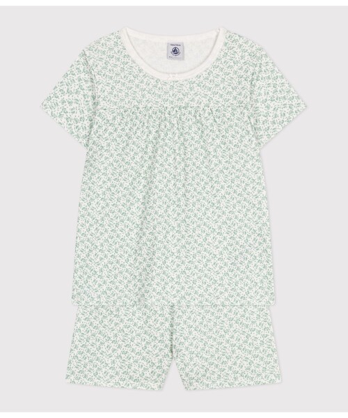 PETIT BATEAU（プチバトー）の「半袖パジャマ（ルームウェア/パジャマ・キッズ・ホワイト×グリーン・2YEAR/3YEAR/4YEAR/5YEAR）」の2枚目の写真