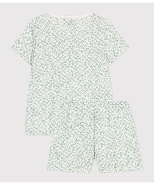 PETIT BATEAU（プチバトー）の「半袖パジャマ（ルームウェア/パジャマ・キッズ・ホワイト×グリーン・2YEAR/3YEAR/4YEAR/5YEAR）」の3枚目の写真