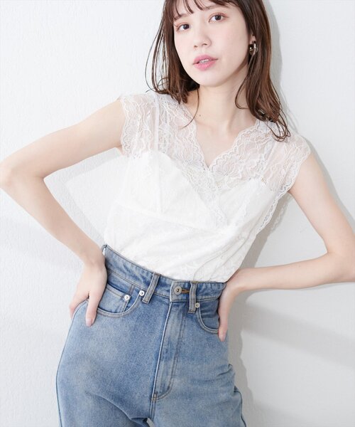 natural couture（ナチュラルクチュール）の「前後２ＷＡＹ総レースインナー（キャミソール・レディース・ブラック/ピンクベージュ/グレイッシュベージュ/オフホワイト・FREE）」の5枚目の写真