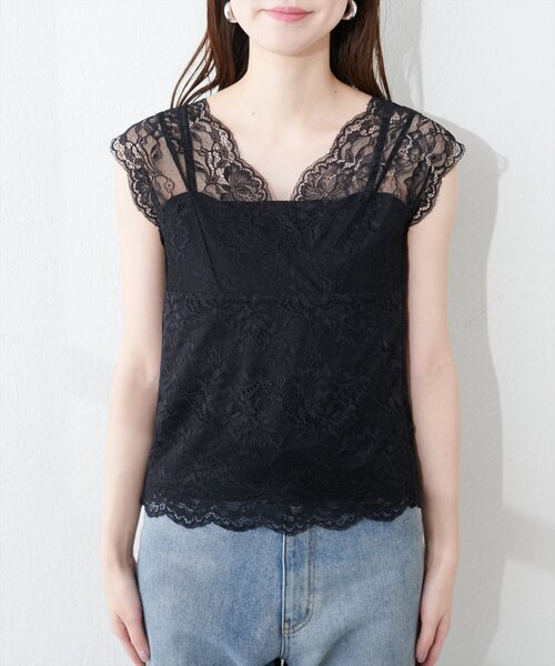 natural couture（ナチュラルクチュール）の「前後２ＷＡＹ総レースインナー（キャミソール・レディース・ブラック/ピンクベージュ/グレイッシュベージュ/オフホワイト・FREE）」の15枚目の写真