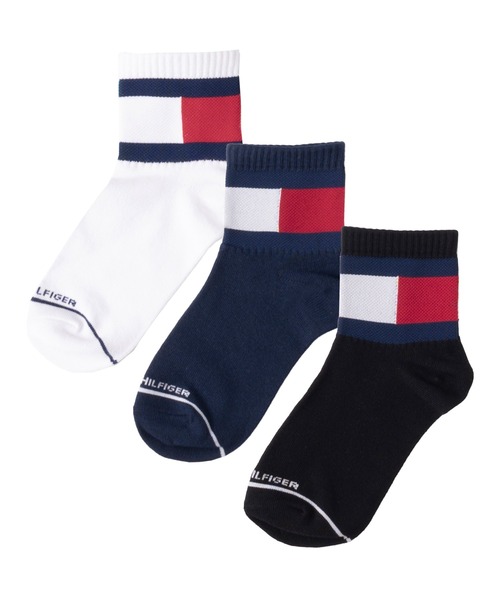TOMMY HILFIGER(トミーヒルフィガー)の「【EC別注】TOMMY HILFIGER/トミーヒルフィガー ブランド ロゴ 靴下 抗菌防臭 くるぶし上 ショートソックス 3足セット 19cm 20cm 21cm 22cm 23cm(ソックス/靴下・キッズ・その他1/その他2/ホワイト・19-21cm/21-23cm)」の2枚目の写真