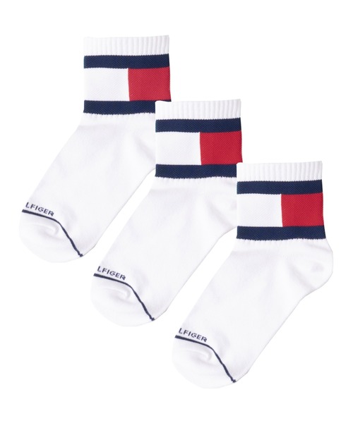 TOMMY HILFIGER(トミーヒルフィガー)の「【EC別注】TOMMY HILFIGER/トミーヒルフィガー ブランド ロゴ 靴下 抗菌防臭 くるぶし上 ショートソックス 3足セット 19cm 20cm 21cm 22cm 23cm(ソックス/靴下・キッズ・その他1/その他2/ホワイト・19-21cm/21-23cm)」の1枚目の写真