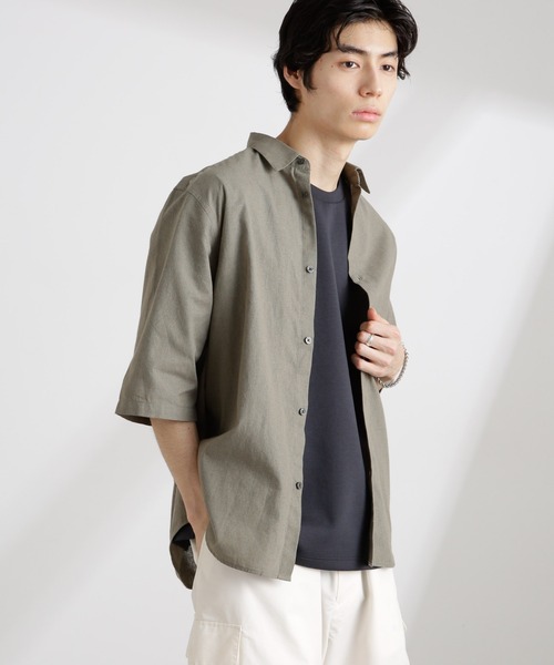 NANO universe(ナノユニバース)の「クールマックスリネンレギュラーカラー7分袖(シャツ/ブラウス・メンズ・サックスブルー/ホワイト/ライトカーキ/ネイビー・S/M/L/XL)」の10枚目の写真