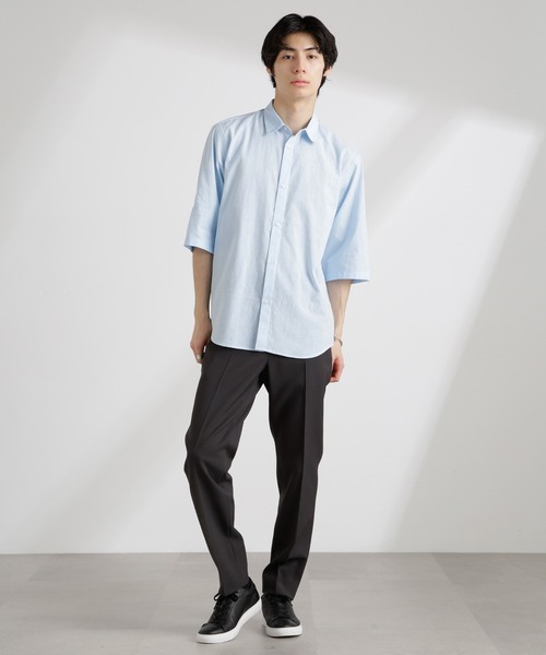 NANO universe(ナノユニバース)の「クールマックスリネンレギュラーカラー7分袖(シャツ/ブラウス・メンズ・サックスブルー/ホワイト/ライトカーキ/ネイビー・S/M/L/XL)」の6枚目の写真