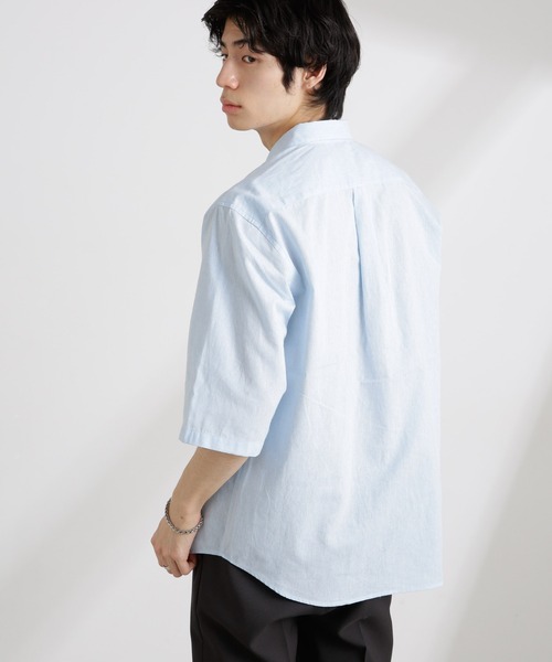 NANO universe(ナノユニバース)の「クールマックスリネンレギュラーカラー7分袖(シャツ/ブラウス・メンズ・サックスブルー/ホワイト/ライトカーキ/ネイビー・S/M/L/XL)」の5枚目の写真