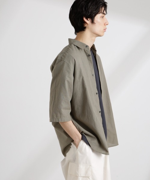 NANO universe(ナノユニバース)の「クールマックスリネンレギュラーカラー7分袖(シャツ/ブラウス・メンズ・サックスブルー/ホワイト/ライトカーキ/ネイビー・S/M/L/XL)」の11枚目の写真