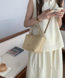 2WAYフェイクレザー切替ペーパーカゴバッグ(内ポケット付き)