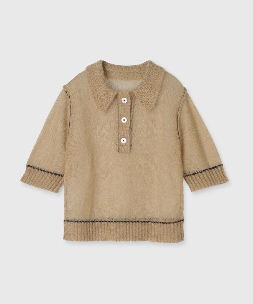 CREDONA（クレドナ）の「SHEER KNIT POLO/シアーニットポロ（ニット/セーター・レディース・ベージュ/ブラック/ブルー・FREE）」の3枚目の写真