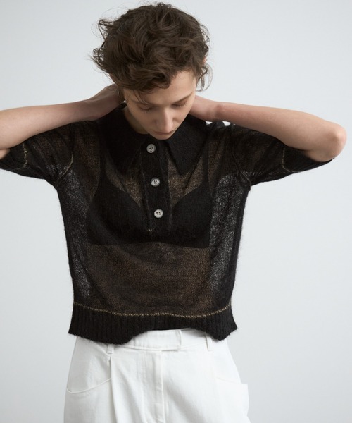 CREDONA（クレドナ）の「SHEER KNIT POLO/シアーニットポロ（ニット/セーター・レディース・ベージュ/ブラック/ブルー・FREE）」の5枚目の写真