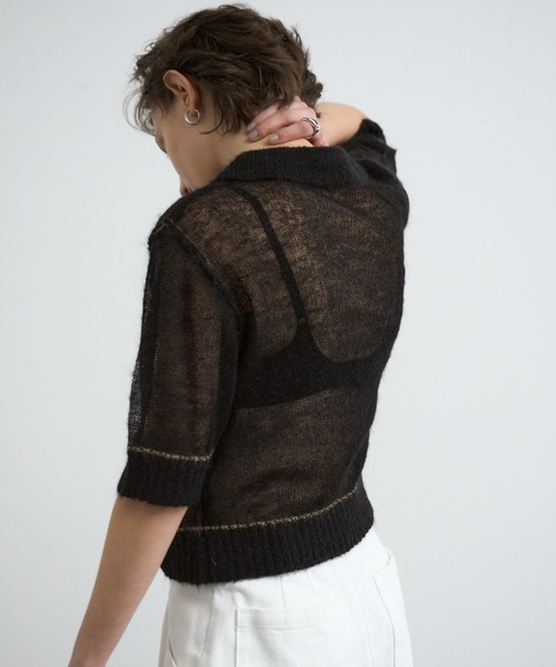 CREDONA（クレドナ）の「SHEER KNIT POLO/シアーニットポロ（ニット/セーター・レディース・ベージュ/ブラック/ブルー・FREE）」の6枚目の写真
