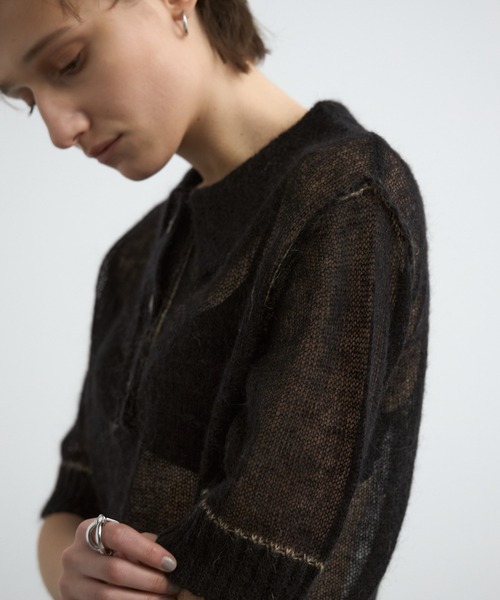 CREDONA（クレドナ）の「SHEER KNIT POLO/シアーニットポロ（ニット/セーター・レディース・ベージュ/ブラック/ブルー・FREE）」の8枚目の写真