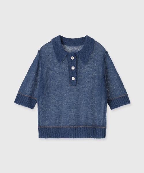 CREDONA（クレドナ）の「SHEER KNIT POLO/シアーニットポロ（ニット/セーター・レディース・ベージュ/ブラック/ブルー・FREE）」の15枚目の写真