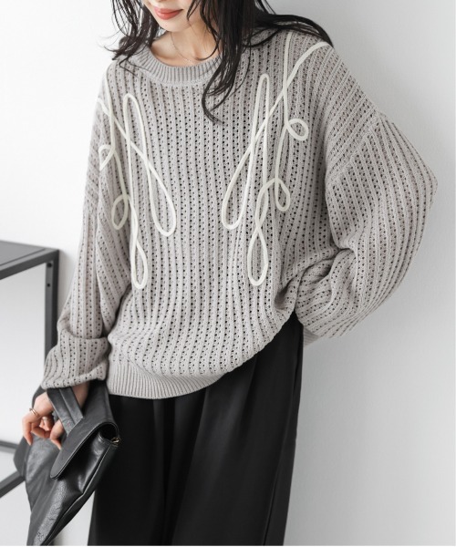 AMELY(エミリー)の「コード刺繍 透かし編みニット(ニット/セーター・レディース・ブラック/アイボリー/グレー/ベージュ・フリー)」の1枚目の写真