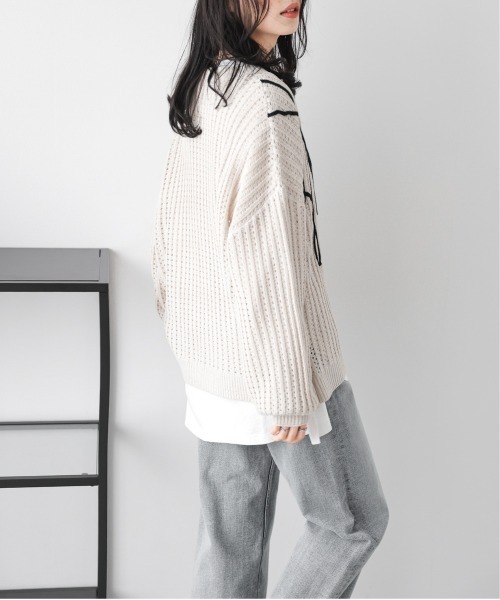 AMELY(エミリー)の「コード刺繍 透かし編みニット(ニット/セーター・レディース・ブラック/アイボリー/グレー/ベージュ・フリー)」の9枚目の写真