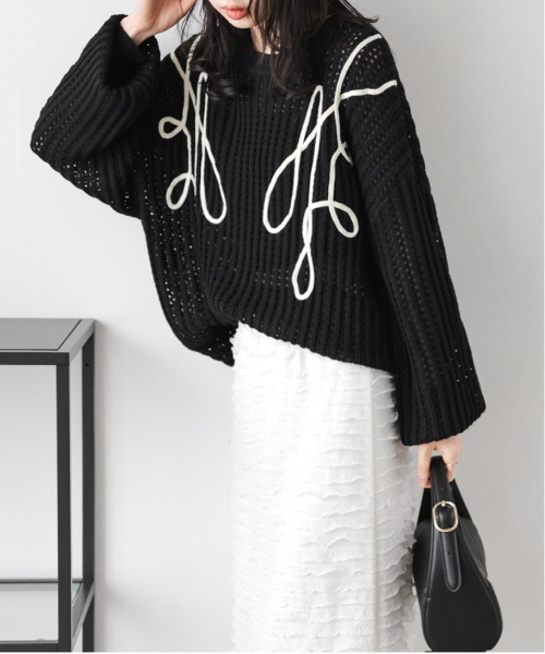 AMELY(エミリー)の「コード刺繍 透かし編みニット(ニット/セーター・レディース・ブラック/アイボリー/グレー/ベージュ・フリー)」の16枚目の写真