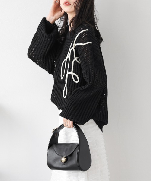 AMELY(エミリー)の「コード刺繍 透かし編みニット(ニット/セーター・レディース・ブラック/アイボリー/グレー/ベージュ・フリー)」の17枚目の写真