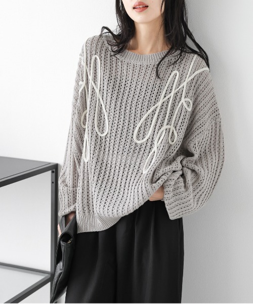 AMELY(エミリー)の「コード刺繍 透かし編みニット(ニット/セーター・レディース・ブラック/アイボリー/グレー/ベージュ・フリー)」の20枚目の写真