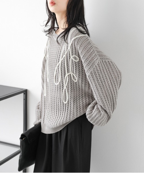 AMELY(エミリー)の「コード刺繍 透かし編みニット(ニット/セーター・レディース・ブラック/アイボリー/グレー/ベージュ・フリー)」の21枚目の写真