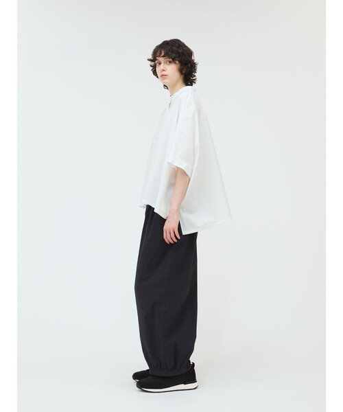 24SS✨ミズイロインド スタンドカラータイプライターシャツ　八分袖　ブラック mizuiro ind レーススタンドカラーワイドシャツ black - メルカリ