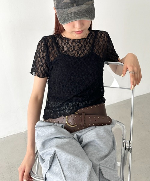 セール】総レースシアー半袖トップス（Tシャツ/カットソー