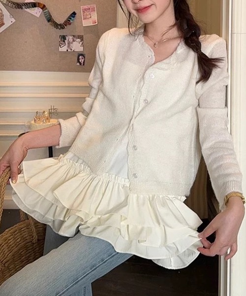 Chiina(チーナ)の「Chiina / クルーネックカラーカーディガン(カーディガン/ボレロ・レディース・グリーン/ホワイト/イエロー/ブルー・FREE)」の17枚目の写真