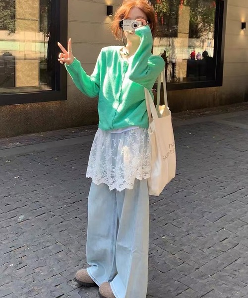 Chiina(チーナ)の「Chiina / クルーネックカラーカーディガン(カーディガン/ボレロ・レディース・グリーン/ホワイト/イエロー/ブルー・FREE)」の21枚目の写真