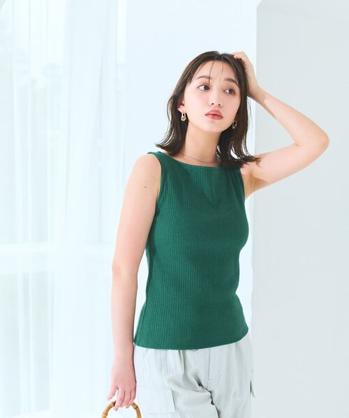 COHINA ボタンデザインボトルネックトップス ベージュ 未使用品 バイカラーボタンコットンカーディガン | 小柄・低身長女性向け