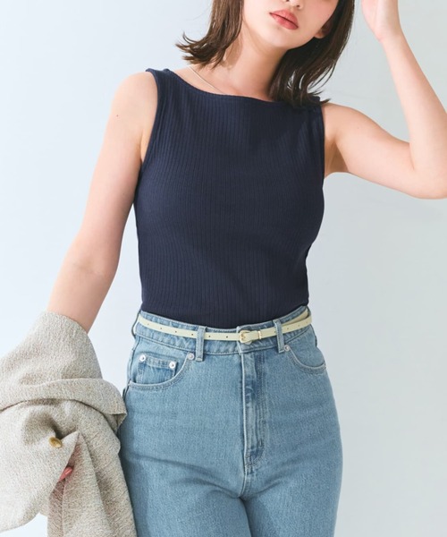 COHINA(コヒナ)の「カップ付きボートネックタンク 【低身長・小柄女性】(タンクトップ・レディース・ネイビー/ブラウン/グリーン/ブラック/ベージュ・ONE SIZE)」の5枚目の写真