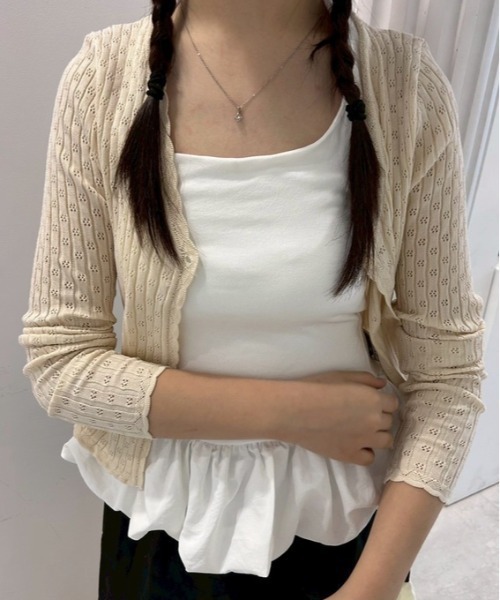 ipugo(イプゴ)の「ipugo/イプゴ パンチングSSニットカーディガン 夏物 夏服(カーディガン/ボレロ・レディース・アイボリー/ブルー・FREE)」の5枚目の写真