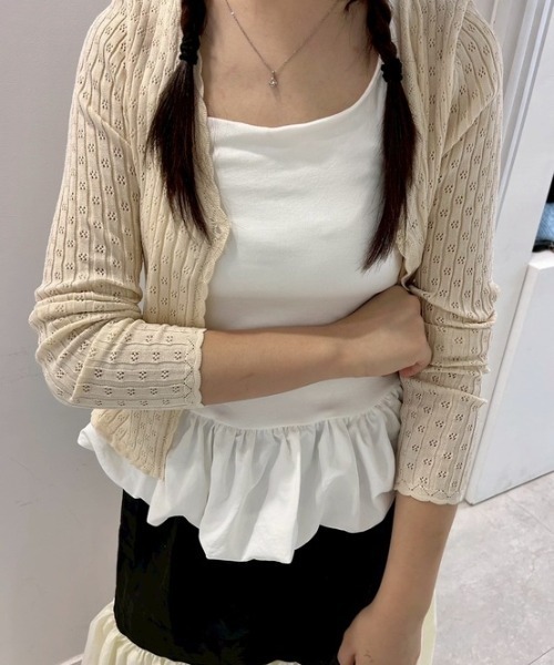 ipugo(イプゴ)の「ipugo/イプゴ パンチングSSニットカーディガン 夏物 夏服(カーディガン/ボレロ・レディース・アイボリー/ブルー・FREE)」の6枚目の写真