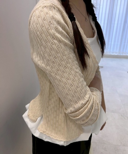ipugo(イプゴ)の「ipugo/イプゴ パンチングSSニットカーディガン 夏物 夏服(カーディガン/ボレロ・レディース・アイボリー/ブルー・FREE)」の8枚目の写真