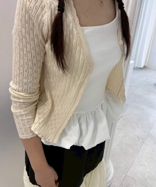 ipugo(イプゴ)の「ipugo/イプゴ パンチングSSニットカーディガン 夏物 夏服(カーディガン/ボレロ・レディース・アイボリー/ブルー・FREE)」の9枚目の写真