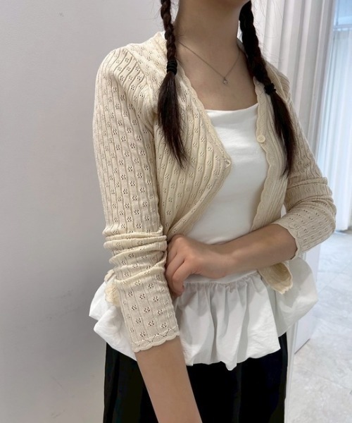 ipugo(イプゴ)の「ipugo/イプゴ パンチングSSニットカーディガン 夏物 夏服(カーディガン/ボレロ・レディース・アイボリー/ブルー・FREE)」の4枚目の写真