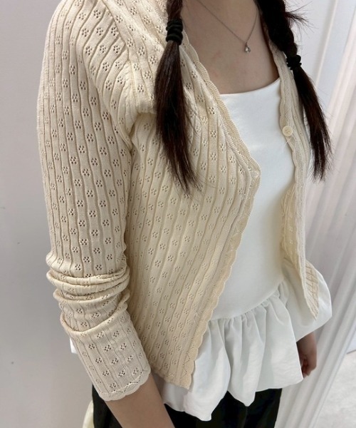 ipugo(イプゴ)の「ipugo/イプゴ パンチングSSニットカーディガン 夏物 夏服(カーディガン/ボレロ・レディース・アイボリー/ブルー・FREE)」の7枚目の写真