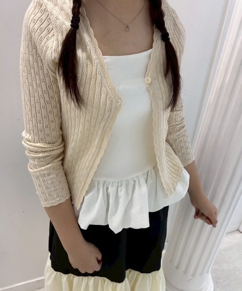 ipugo(イプゴ)の「ipugo/イプゴ パンチングSSニットカーディガン 夏物 夏服(カーディガン/ボレロ・レディース・アイボリー/ブルー・FREE)」の3枚目の写真