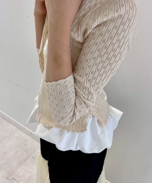 ipugo(イプゴ)の「ipugo/イプゴ パンチングSSニットカーディガン 夏物 夏服(カーディガン/ボレロ・レディース・アイボリー/ブルー・FREE)」の10枚目の写真